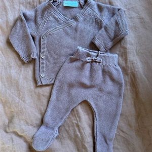 Quincy Mae Organic Cotton Knit Sweater Top & Footed Pants Matching Set